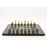 Dal Rossi 50cm Carbon Fibre Finish Flat Board  With 90mm Marble and Metal Top and Bottom Pieces Chess Set