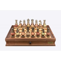 Dal Rossi Italy Chess Set on a 20" Walnut Board & Box with Coloured Stone and Metal , Silver Chessmen 100mm