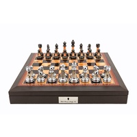 Dal Rossi 18" Walnut Finish Chess Set w/ Metal/Marble Finish Chess Pieces