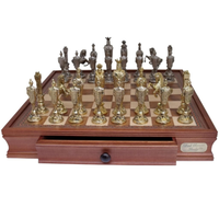 Dal Rossi Italy Chess Set: 20" Walnut Finish Chess Box & 132mm Renaissance Metal Chess Pieces