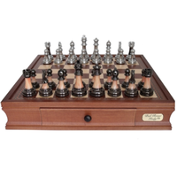 Dal Rossi Italy Chess Set: 16" Walnut Finish Chess Box w/ Drawers & 90mm Staunton Metal & Marble Chess Pieces