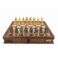 Dal Rossi Italy Chess Set: 20" Walnut Finish Chess Box & 85mm Medieval Warriors Pewter Chess Pieces
