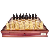 Dal Rossi Italy Chess Set: 20" Walnut Finish Chess Box & Isle of Lewis Poly Resin Weighted Chess Pieces