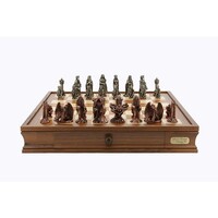 Dal Rossi Italy Chess Set: 20" Walnut Finish Chess Box & Evil Ring Metal Pewter Chess Pieces