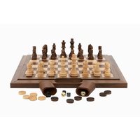Dal Rossi 40cm Walnut Folding Chess / Checkers / Backgammon Set