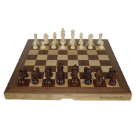 Dal Rossi Light Walnut / Boxwood Finish Folding Chess Set, 16"