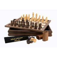 Dal Rossi Walnut fliptop Board Chess/Backgammon/Checkers 14in