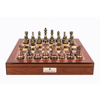 Dal Rossi Italy Chess Set: 20" Walnut Finish Chess Box & 110mm Copper & Bronze Chess Pieces