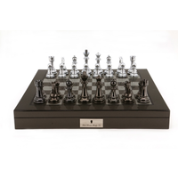 Dal Rossi Italy Chess Set: 20" Carbon Fibre Finish Chess Box & 110mm Silver/Titanium Chess Pieces