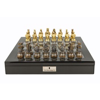 Dal Rossi Italy Medieval Warrior Chess Set on Carbon Fibre Shiny Finish Chess Box 20" with compartments (L2228DR & L2266DR)