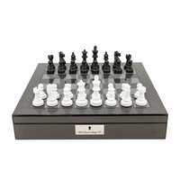 Dal Rossi Italy Carbon Fibre Shiny Finish Chess Box 16” with Black and White Chess Pieces (L3081DR & L2260DRBOX)