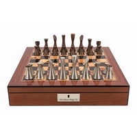 Dal Rossi Chess set Contemporary Walnut Finish Chess Box 16" with compartments (L2224DR & L2250DRBOX)