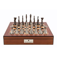 Dal Rossi Chess set Staunton Metal Walnut Finish Chess Box 16" with compartments (L2234DR & L2250DRBOX)