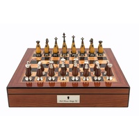 Dal Rossi Staunton Metal Wood Chess set Walnut Finish Chess Box 16" with compartments (L2236DR & L2250DRBOX)