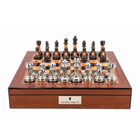 Dal Rossi Metal / Marble Finish Chess set Walnut Finish Chess Box 16" with compartments (L2226DR & L2250DRBOX)
