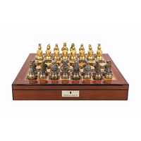 Dal Rossi Italy Chess Set: 20" Walnut Finish Chess Box & Medieval Warriors Pewter Chess Pieces