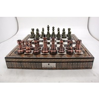 Dal Rossi Italy Copper / Bronze Chess Set on Mosaic Finish Chess Box 20 with compartments