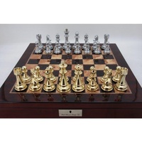 Dal Rossi Mahogany 20"Chess Box with compartments with Gold/Silver 110mm pieces