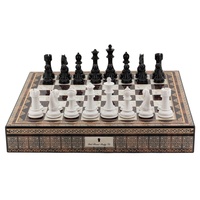 Dal Rossi Italy Chess Box Mosaic Finish 20" with compartments with Black & White Finish 110mm Chess pieces