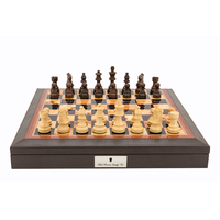 Dal Rossi 18" Walnut Finish Chess Board w/ French Lardy Boxwood/Sheesham Pieces Chess Set