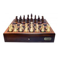 Dal Rossi Staunton Wooden Chess Set On Chess Box walnut finish 18" with drawers
