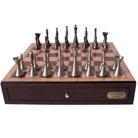 Dal Rossi Italy Chess Set: 18" Walnut Finish Chess Box /w Drawers & 110mm Staunton Metal Chess Pieces
