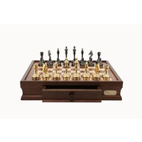 Dal Rossi Italy Chess Set: 16" Walnut Finish Chess Box & 95mm Staunton Brass/Titanium Cap Design Chess Pieces