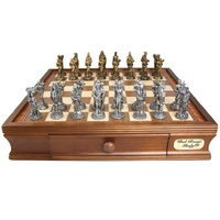 Dal Rossi Italy Chess Set: 16" Walnut Finish Chess Box & 95mm Medieval Pewter Chess Pieces