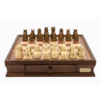 Dal Rossi Italy Chess Set: 16" Walnut Finish Chess Box & 70mm Medieval Poly Resin Chess Pieces