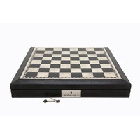 Dal Rossi 18" Black and White Chess Box PU Leather Edge with Compartments - L2235DR-B