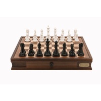 Dal Rossi Italy Chess Set: 20" Walnut Finish Chess Box & 110mm Black & White Weighted Chess Pieces