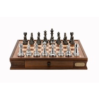 Dal Rossi Italy Chess Set: 20" Walnut Finish Chess Box & 110mm Silver/Titanium Weighted Chess Pieces