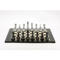 Dal Rossi Italy Chess Set: 50cm Black & White Chess Board & 110mm Silver/Titanium Black Weighted Chess Pieces