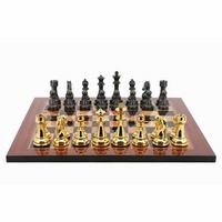 Dal Rossi Italy Gold & Silver Chess Pieces on Walnut Shiny Finish Chess Board 20"