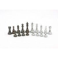 Dal Rossi Silver and Black Onyx Metal Weighted Chess Pieces 110mm