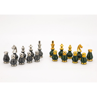 Dal Rossi 90mm Gray and Silver/Gold and Green Marble with Metal Top and Bottom Chess Pieces