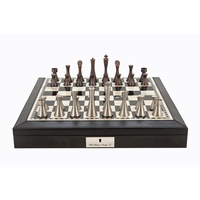 Dal Rossi Italy Chess Set: 18" Black and White Chess Box & 85mm Contemporary Metal Chess Pieces