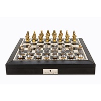 Dal Rossi Italy Chess Set: 18" Black and White Chess Box & Medieval Warriors Resin Chess Pieces