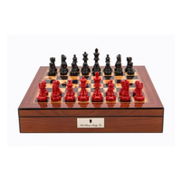 Dal Rossi Italy Walnut Finish chess box with lock & compartments 16" with French Lardy Black/Red 85mm Chessmen