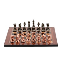 Dal Rossi Italy Chess Set with Diamond-Cut Copper & Bronze 85mm chessmen on a Walnut Shinny Finish Chess Board 16"�