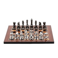 Dal Rossi Italy Chess Set with Diamond-Cut Titanium & Silver 85mm chessmen on a Walnut Shinny Finish Chess Board 16"�