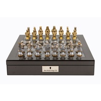 Dal Rossi Italy Chess Set: 18" Carbon Fibre Finish Chess Box & Medieval Warriors Resin Chess Pieces