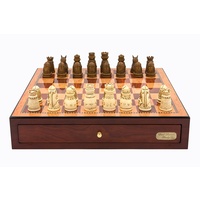 Dal Rossi Italy Red Mahogany Finish chess box with compartments 18" with Medieval Resin Chessmen (L2206DR & L2288MDRBOXONLY)