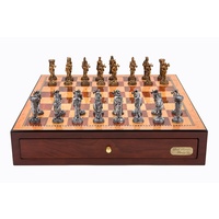 Dal Rossi Italy Red Mahogany Finish chess box with compartments 18" with Medieval Pewter GA Chessmen (L2222DR & L2288MDRBOXONLY)