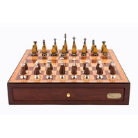 Dal Rossi Italy Red Mahogany Finish chess box with compartments 18" with Staunton Metal/Wood Chessmen (L2236DR & L2288MDRBOXONLY)