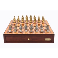 Dal Rossi Italy Chess Set: 18" Red Mahogany Finish Chess Box & Medieval Warriors Resin Chess Pieces