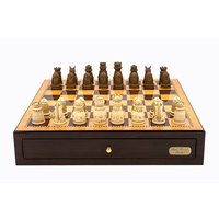 Dal Rossi Italy Walnut Finish chess box with compartments 18" with Medieval Resin Chessmen
