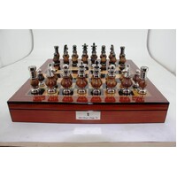 Dal Rossi Large Metal Wood Chess Set With compartments 20" Walnut Finish