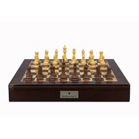 Dal Rossi Italy Chess Set Mahogany Shiny Finish 20" With Compartments, With Queens Gambit Chessmen 90mm