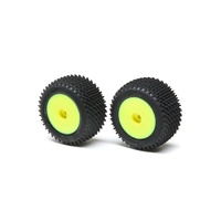 Losi Step Pin Tyres, Rear, Mounted, Yellow, Mini-T 2.0